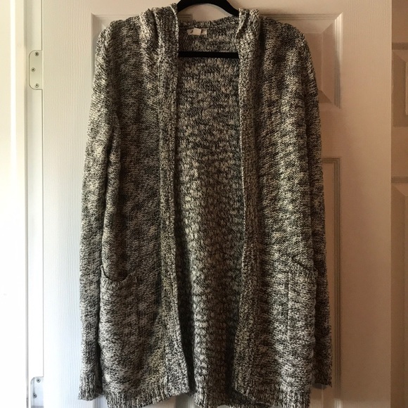 Hooded black grey and white cardigan with pockets - Picture 1 of 2